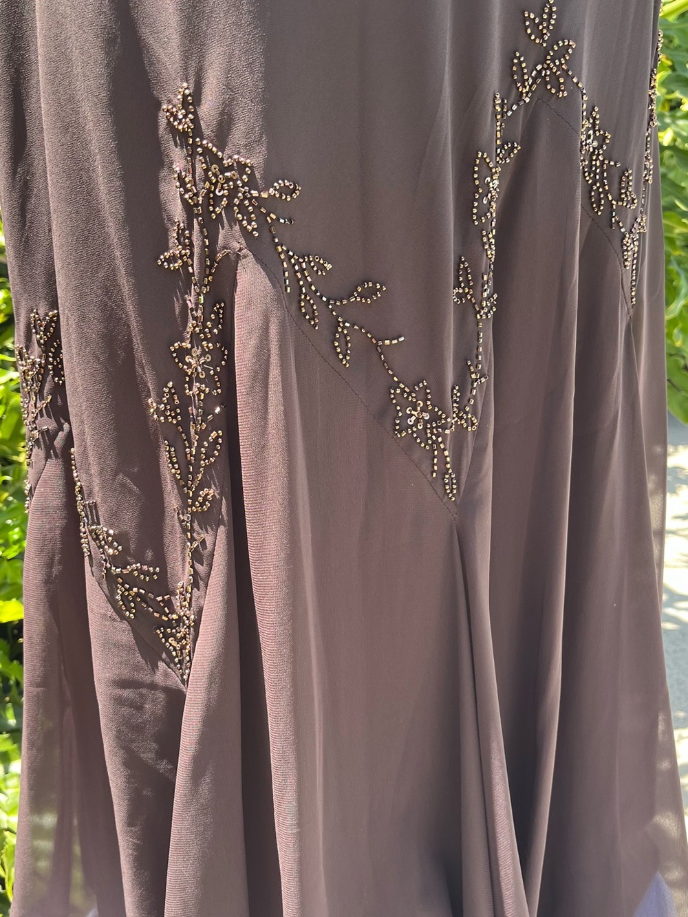 David's Bridal Brown Long Sleeve Beaded Evening Gown - Picture 10 of 14